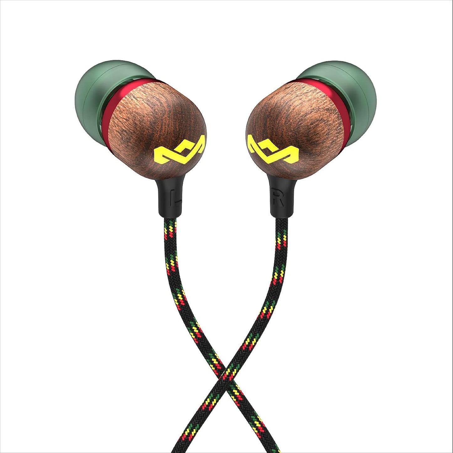 Smile Jamaica AUX Wired Earbuds with Microphone, Noise-Isolating In-Ear Headphones, Tangle-Resistant Cable, 3.5Mm Jack Sustainable (Rasta)