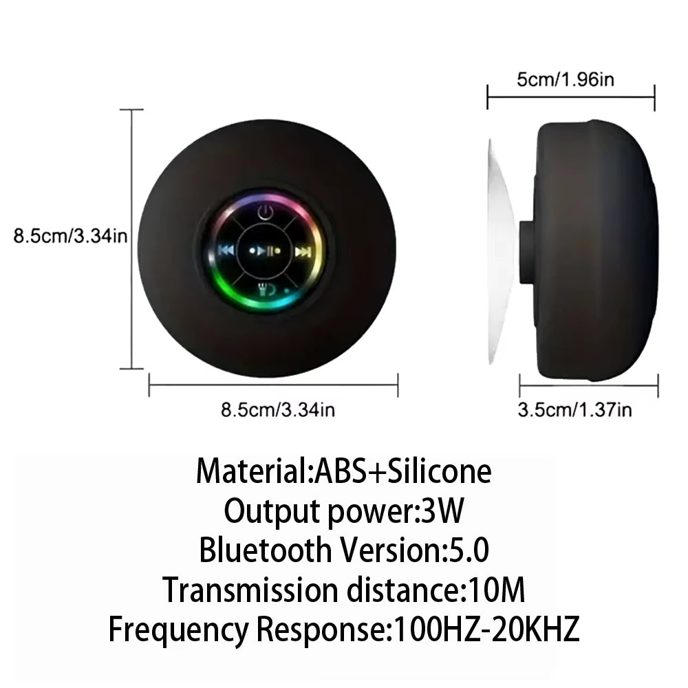 Bathroom IPX4 Waterproof Wireless Colorful LED Light Bluetooth Speaker Suction Cup Mini Portable Speaker Outdoor Stereo Speaker