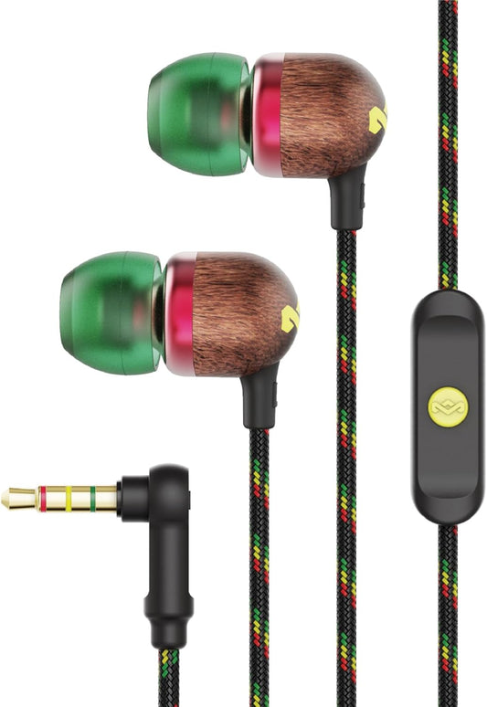 Smile Jamaica AUX Wired Earbuds with Microphone, Noise-Isolating In-Ear Headphones, Tangle-Resistant Cable, 3.5Mm Jack Sustainable (Rasta)