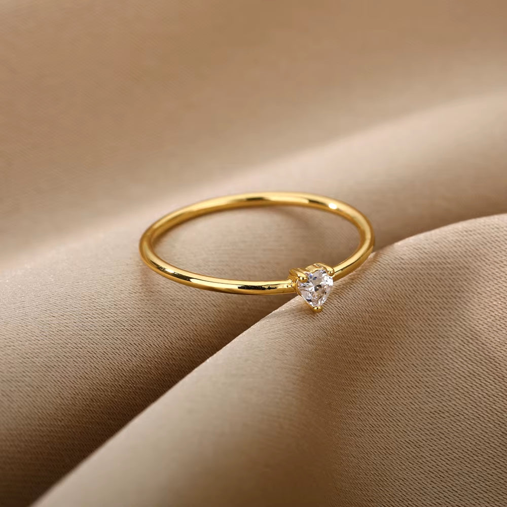 Zircon Little Heart Rings for Women Minimalism Heart Ring Stainless Steel Finger Dainty Ring Valentine Gifts for Girlfriend
