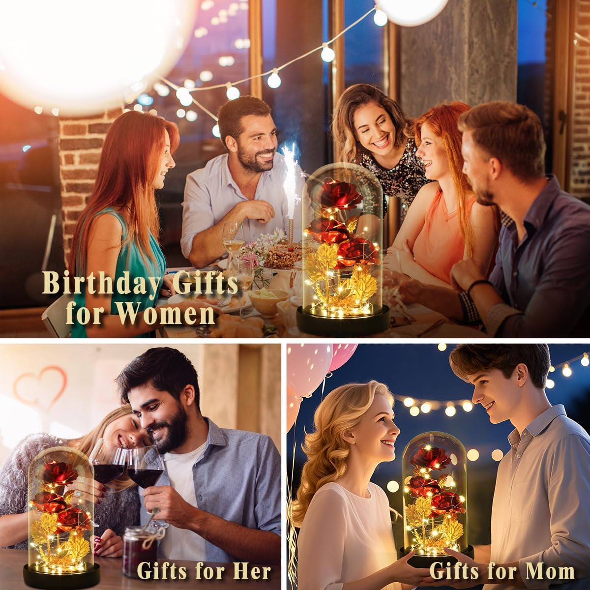 Mothers Day Flower Gifts for Mom,Wife,Mother Rose Galaxy Flower Red Rose in Glass Dome,Light up Rose Flowers with 2 Lighting Mode,Enchanted Rose Gifts for Women for Birthday Wedding Valentines Day