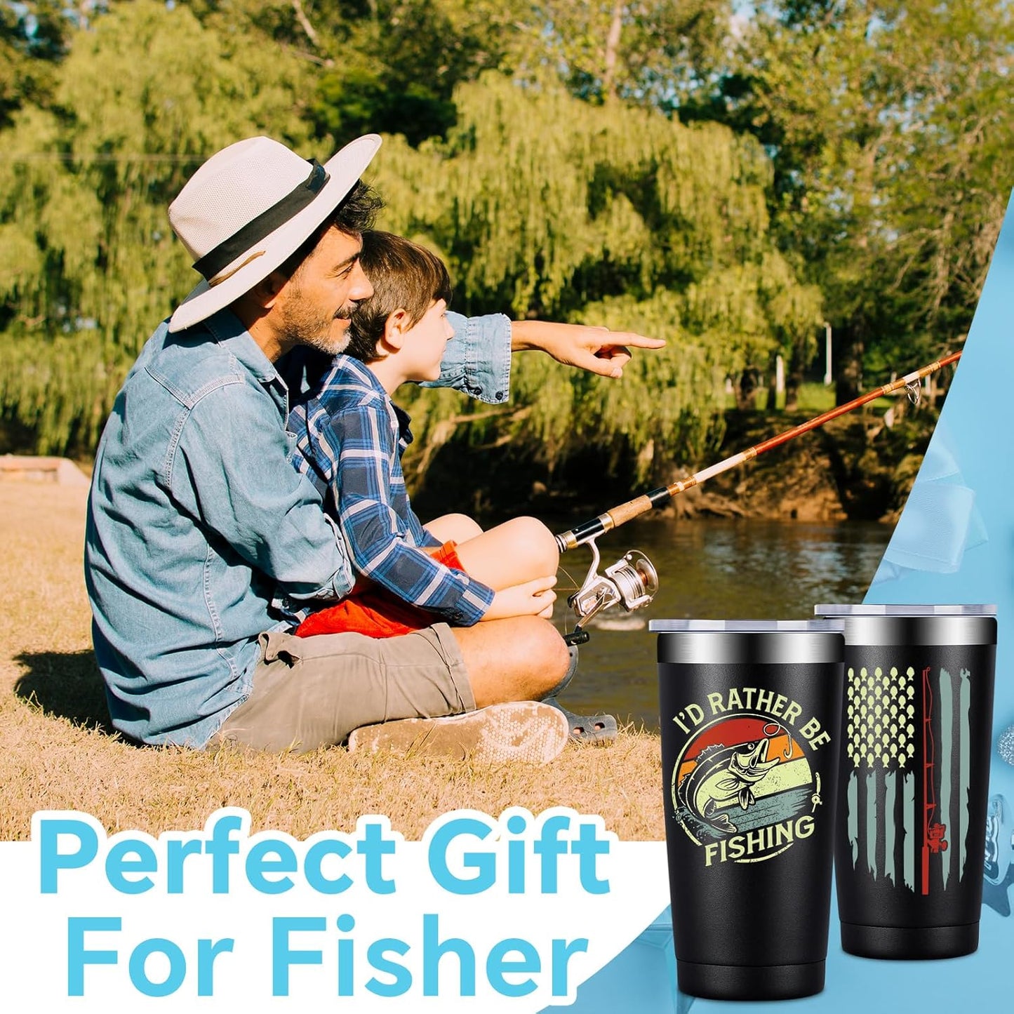 Fishing Gifts for Men - Gifts for Fisherman - Fishing Christmas Gift, Birthday Fathers Day Gift for Dad, Men, Husband, Him - Tumbler Cup 20Oz