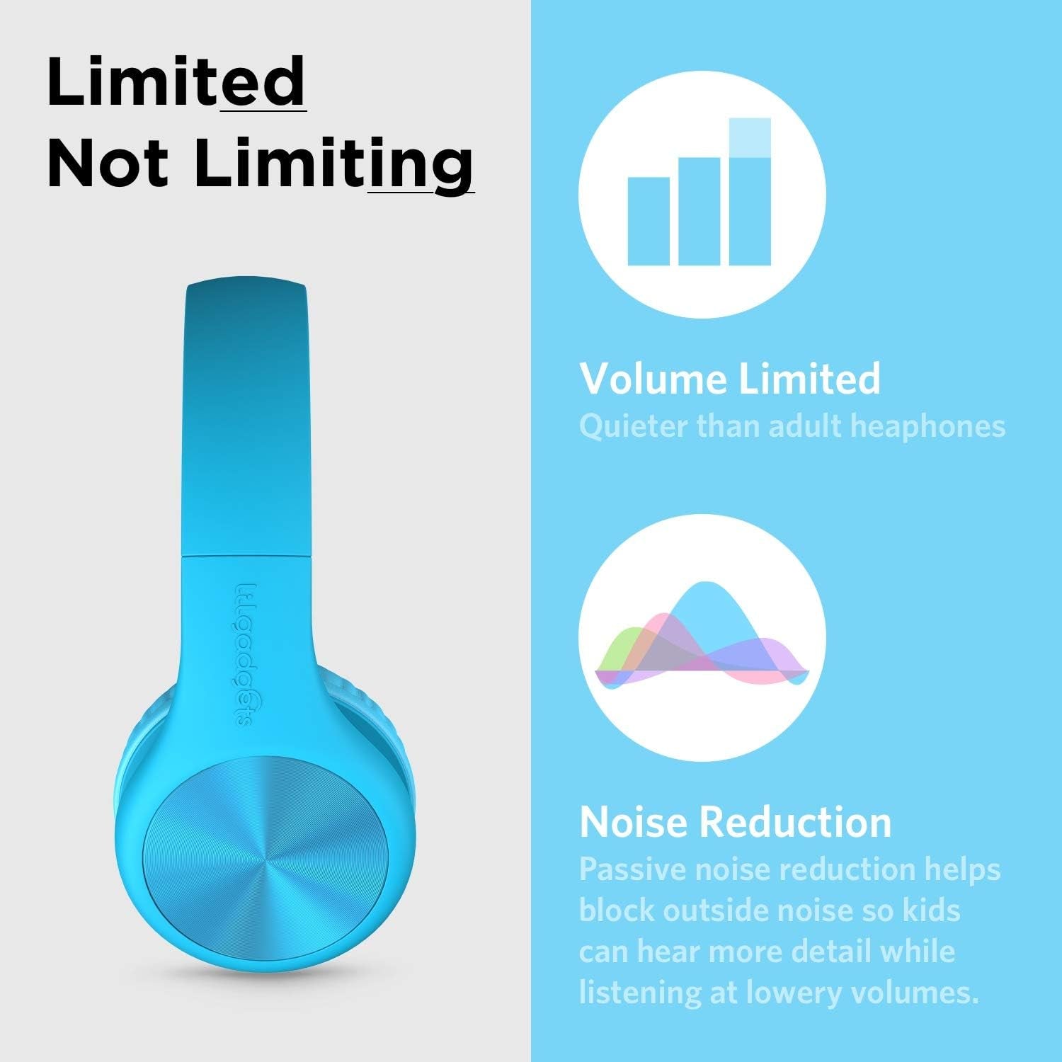 Connect+ Pro Wired Kids Headphones for School with Microphone, Volume Limiting Over-Ear Headset with Cord, Shareport Technology & Softtouch Padding, Blue