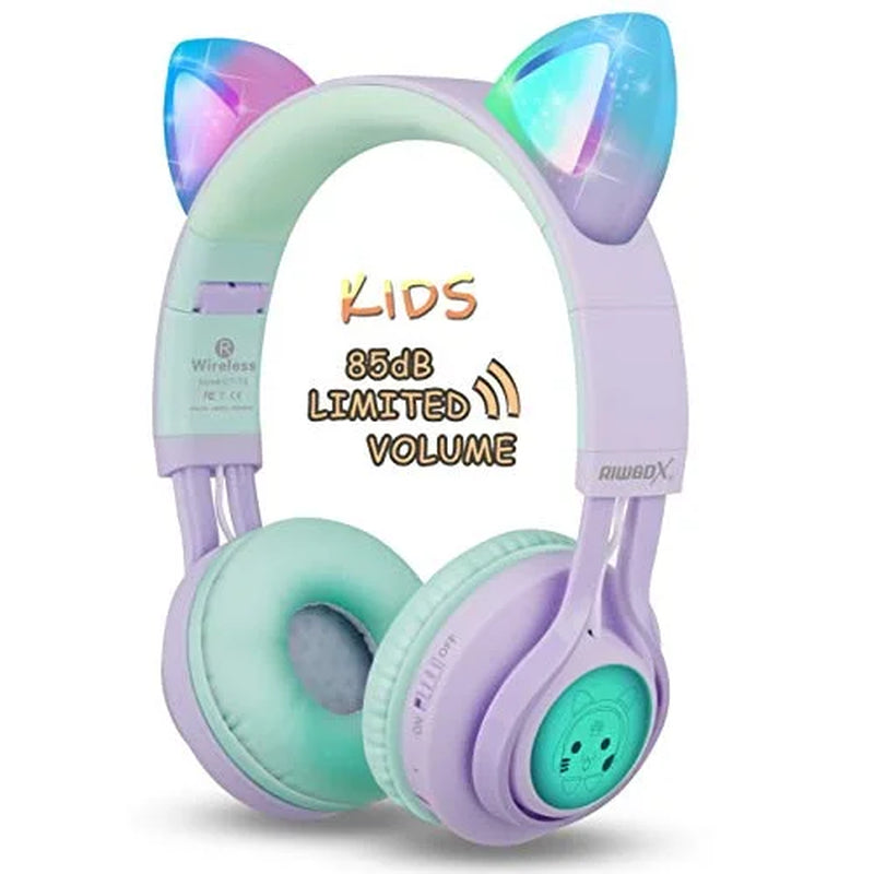 Kids Headphones,  CT-7S Cat Ear Bluetooth Headphones 85Db Volume Limiting,Led Light up Kids Wireless Headphones over Ea