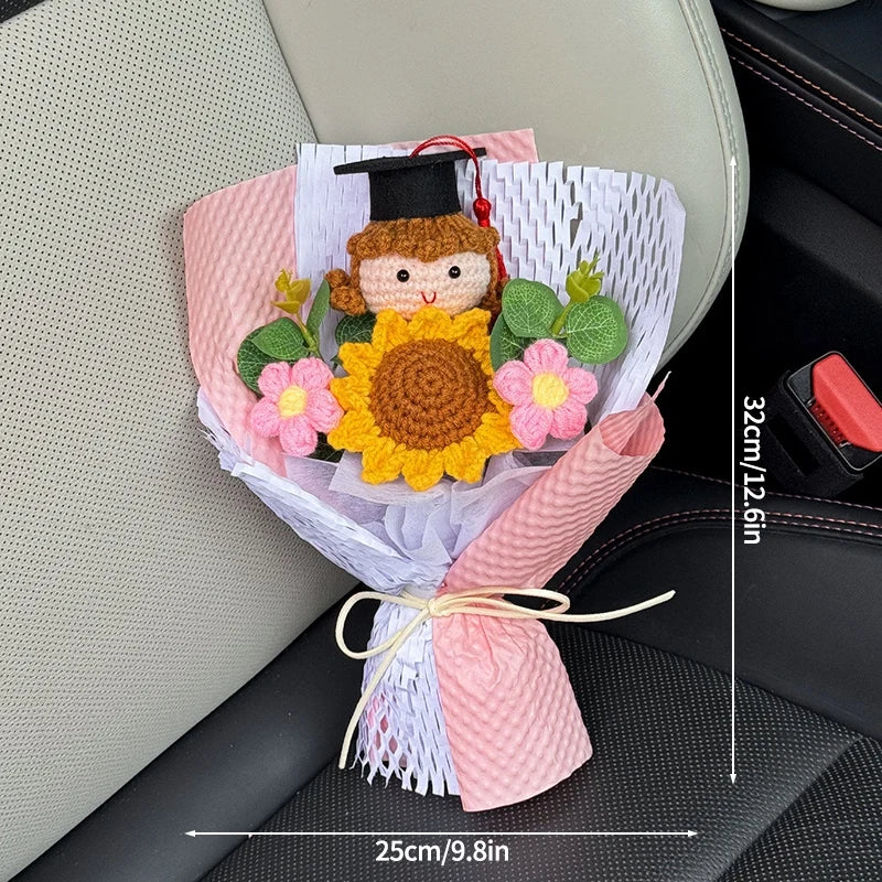Finished Crochet Flowers Bouquet Handmade Sunflower Bouquet Teachers' Day Graduation Gift Wedding Decor Knitted Flower Bouquet