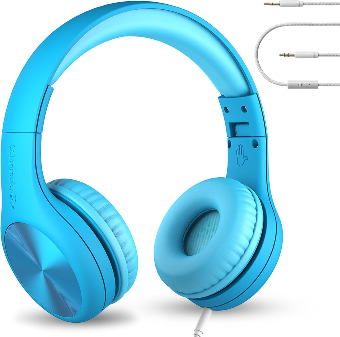 Connect+ Pro Wired Kids Headphones for School with Microphone, Volume Limiting Over-Ear Headset with Cord, Shareport Technology & Softtouch Padding, Blue