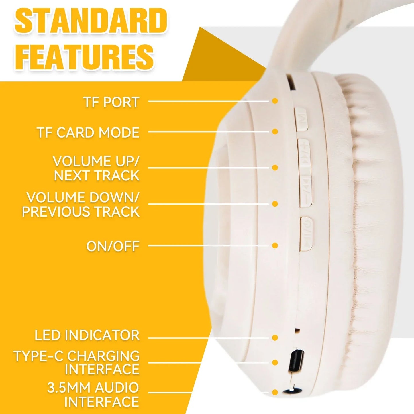 Noise Cancelling Headphones, Wireless Bluetooth Headphones, over Ear Headphones with Microphone, Khaki