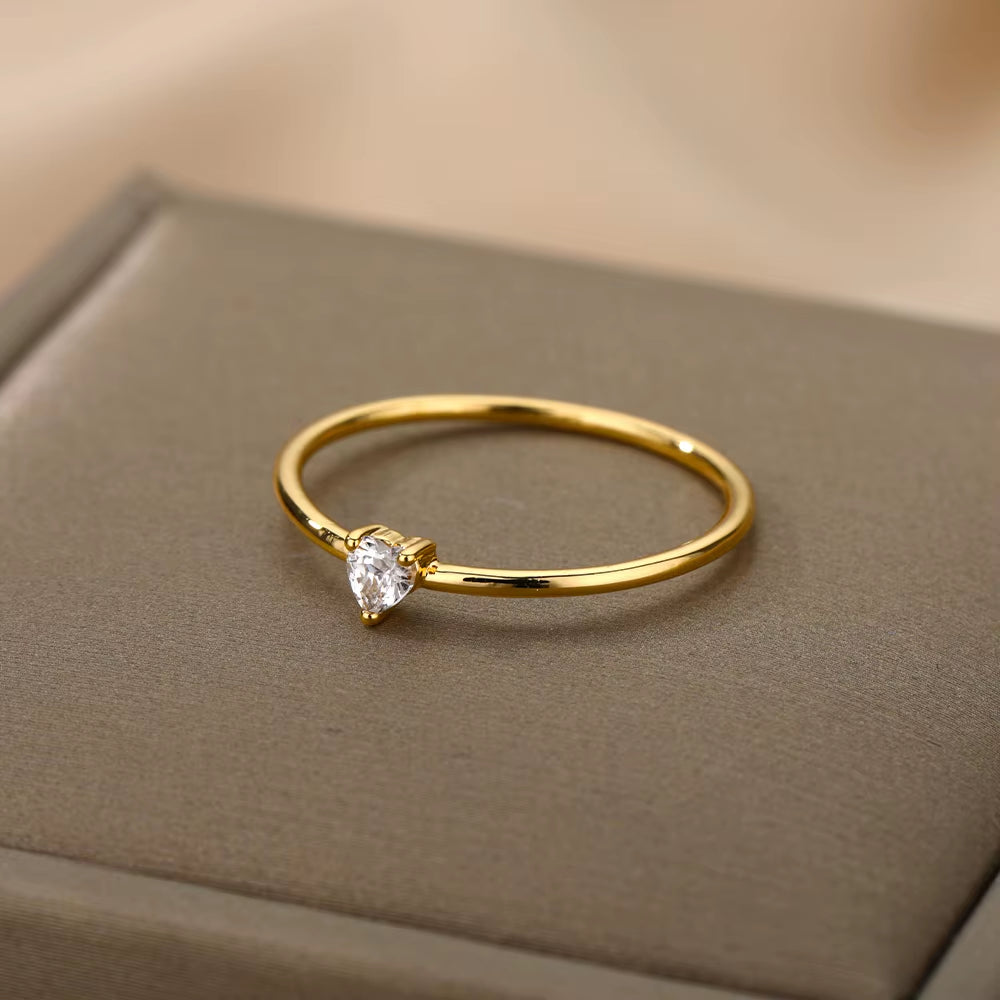 Zircon Little Heart Rings for Women Minimalism Heart Ring Stainless Steel Finger Dainty Ring Valentine Gifts for Girlfriend