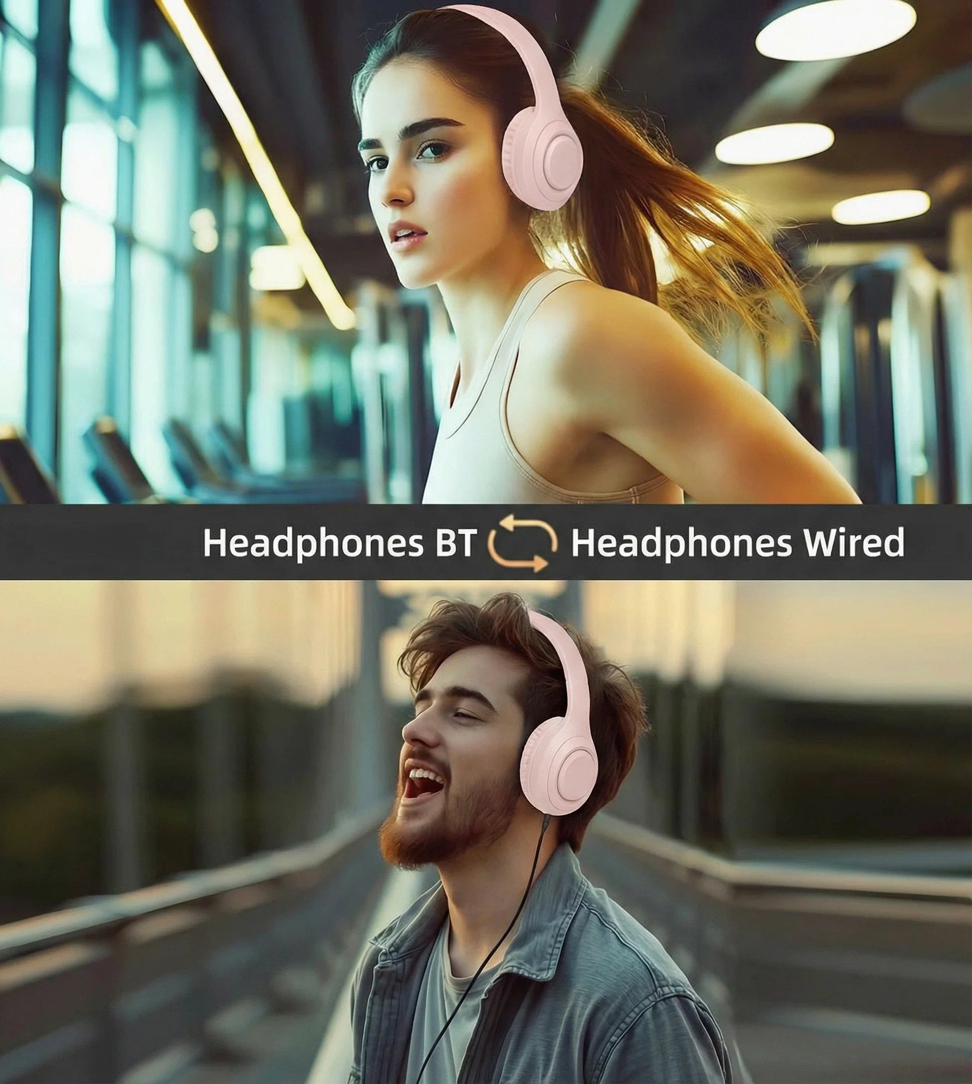 Noise Cancelling Headphones, Wireless Bluetooth Headphones, over Ear Headphones with Microphone, Pink