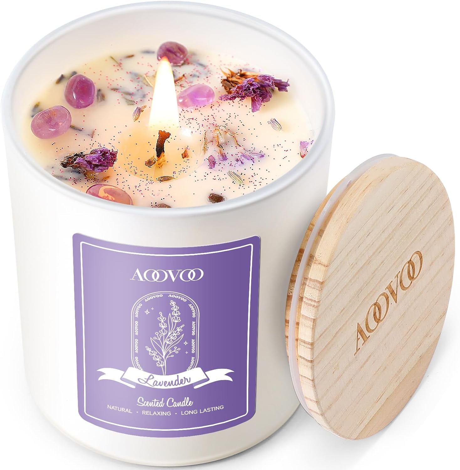 Lavender Scented Candles for Women - Aromatherapy Candle with Crystals Inside, 10Oz Soy Candles for Home Scented, Birthday Gifts Mothers Day Candle for Women Mom