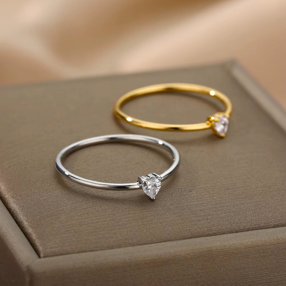 Zircon Little Heart Rings for Women Minimalism Heart Ring Stainless Steel Finger Dainty Ring Valentine Gifts for Girlfriend