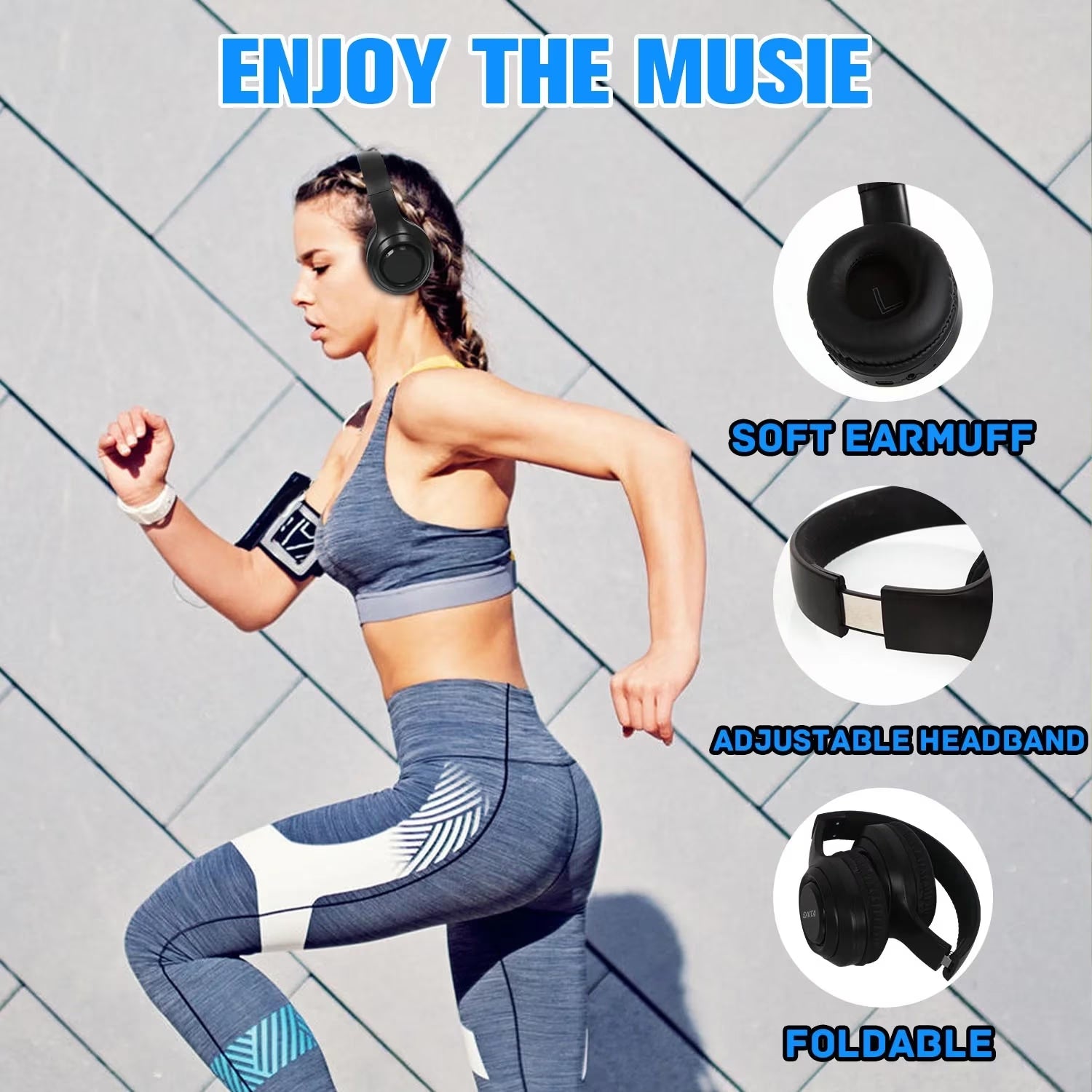 Noise Cancelling Headphones, Wireless Bluetooth Headphones, over Ear Headphones with Microphone, Black