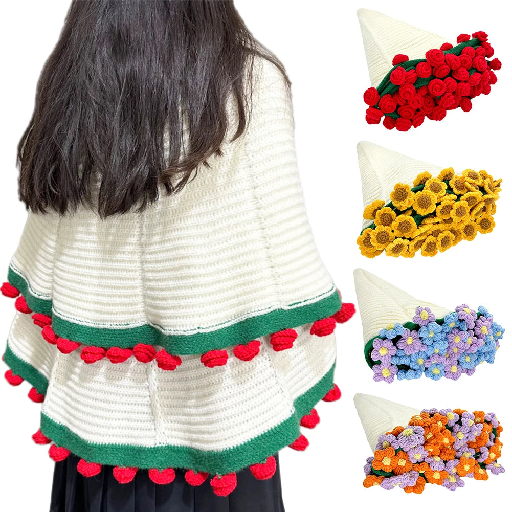 Rose Bouquet Blankets Breathable Handmade Crocheted Blanket Flower Bouquet Blankets for Sofa Throw Nursery Blanket Mattress