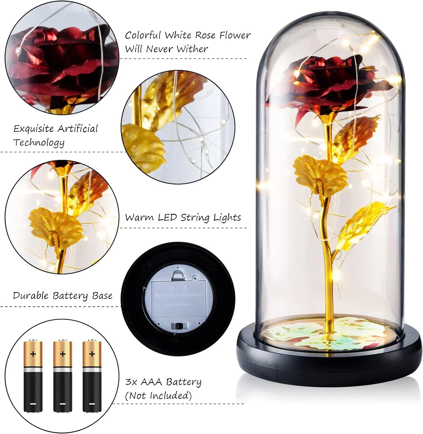 Mothers Day Gifts for Mom, Rose Flower Gifts for Women, Forever Rose in Plastic Dome Valentines Day Gifts for Her, Anniversary Birthday Gifts, Room Decor Red
