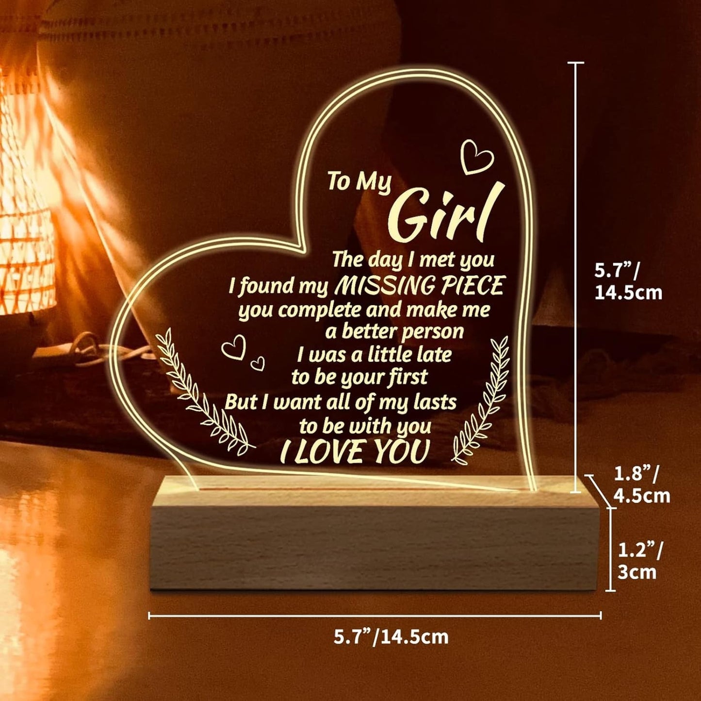 Romantic Gifts for Girlfriend, to My Girlfriend Engraved Night Light, I Love You