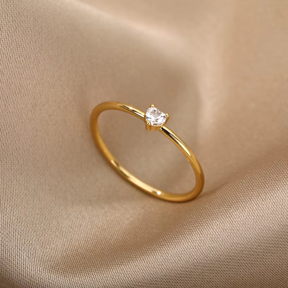 Zircon Little Heart Rings for Women Minimalism Heart Ring Stainless Steel Finger Dainty Ring Valentine Gifts for Girlfriend