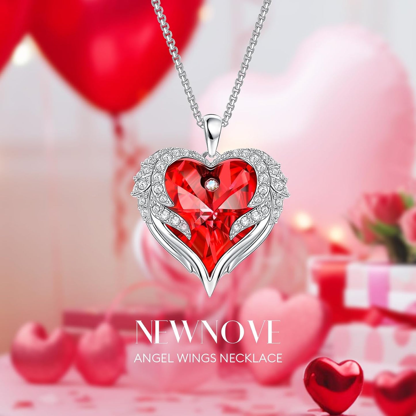 Preserved Real Red Rose with Angle Wings Necklace, Anniversary Birthday Gifts for Women, Wife Girlfriend Mom Gift Ideas for Christmas Mother'S Day Valentine'S Day, I Love You Gifts for Her