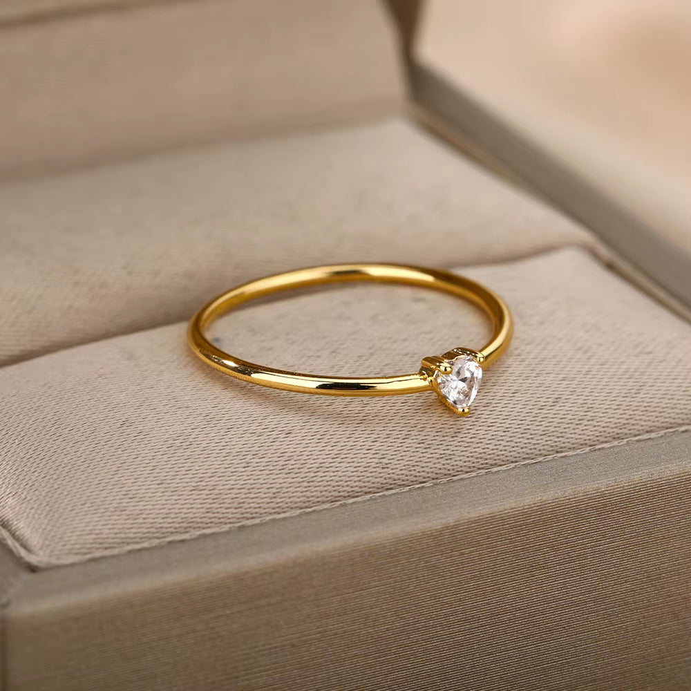 Zircon Little Heart Rings for Women Minimalism Heart Ring Stainless Steel Finger Dainty Ring Valentine Gifts for Girlfriend