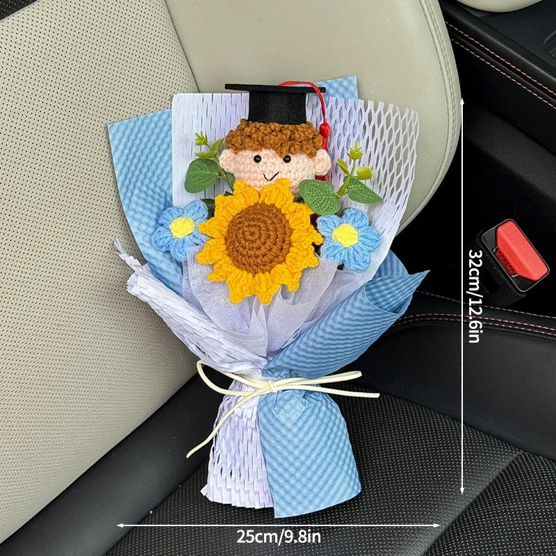 Finished Crochet Flowers Bouquet Handmade Sunflower Bouquet Teachers' Day Graduation Gift Wedding Decor Knitted Flower Bouquet